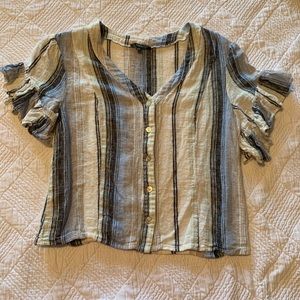 DREW Beverly Linen Ruffle Sleeve Blouse